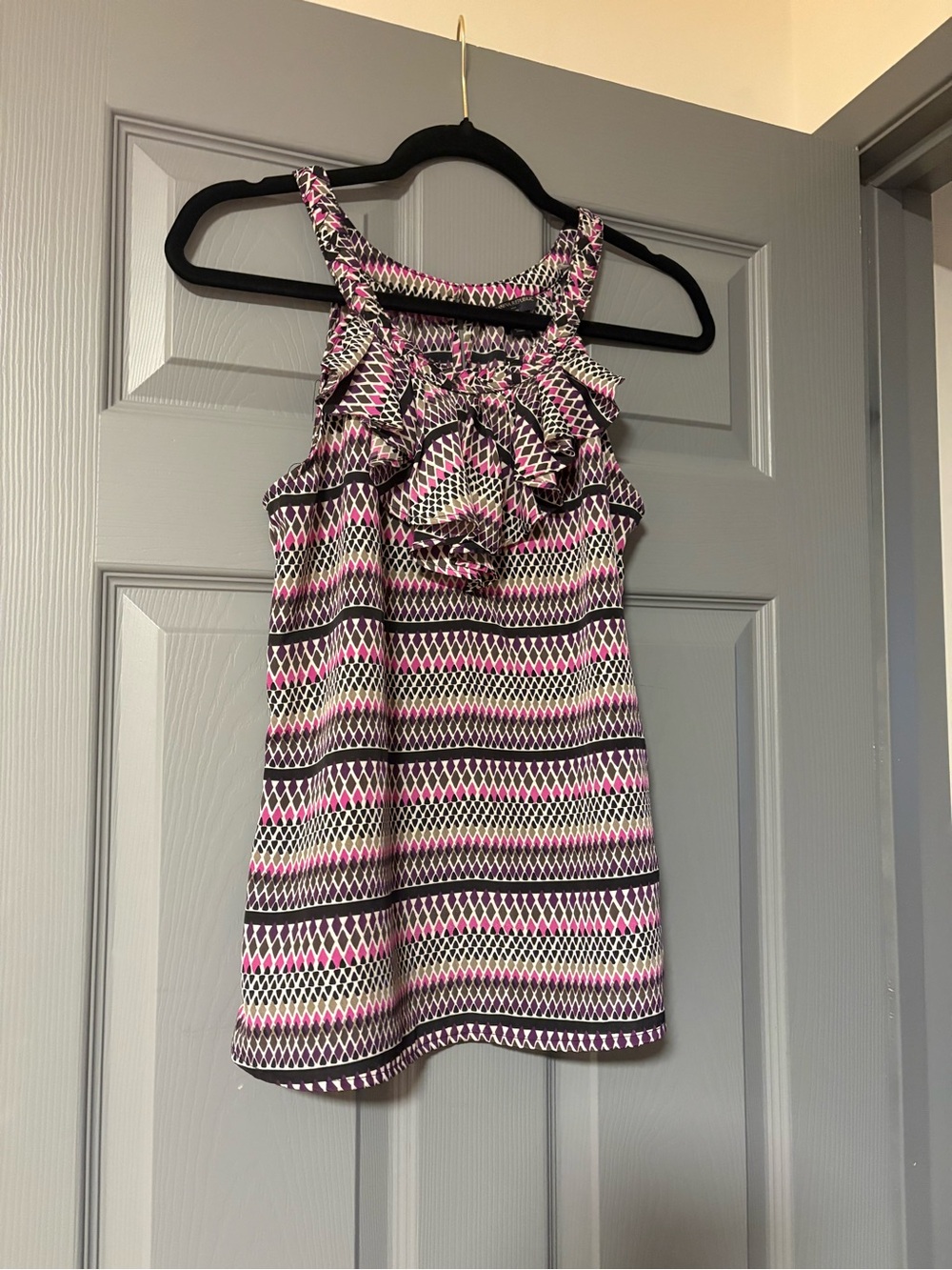 Banana Republic Pink & Black Patterned Ruffle Tank Top 2012